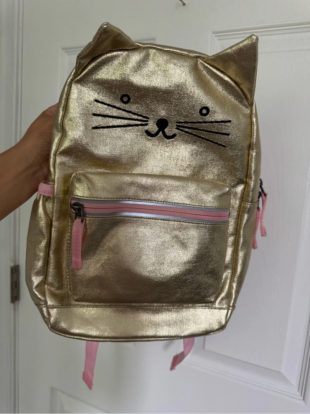 Hanna Andersson Metallic Gold Cat Backpack with Pink Accents